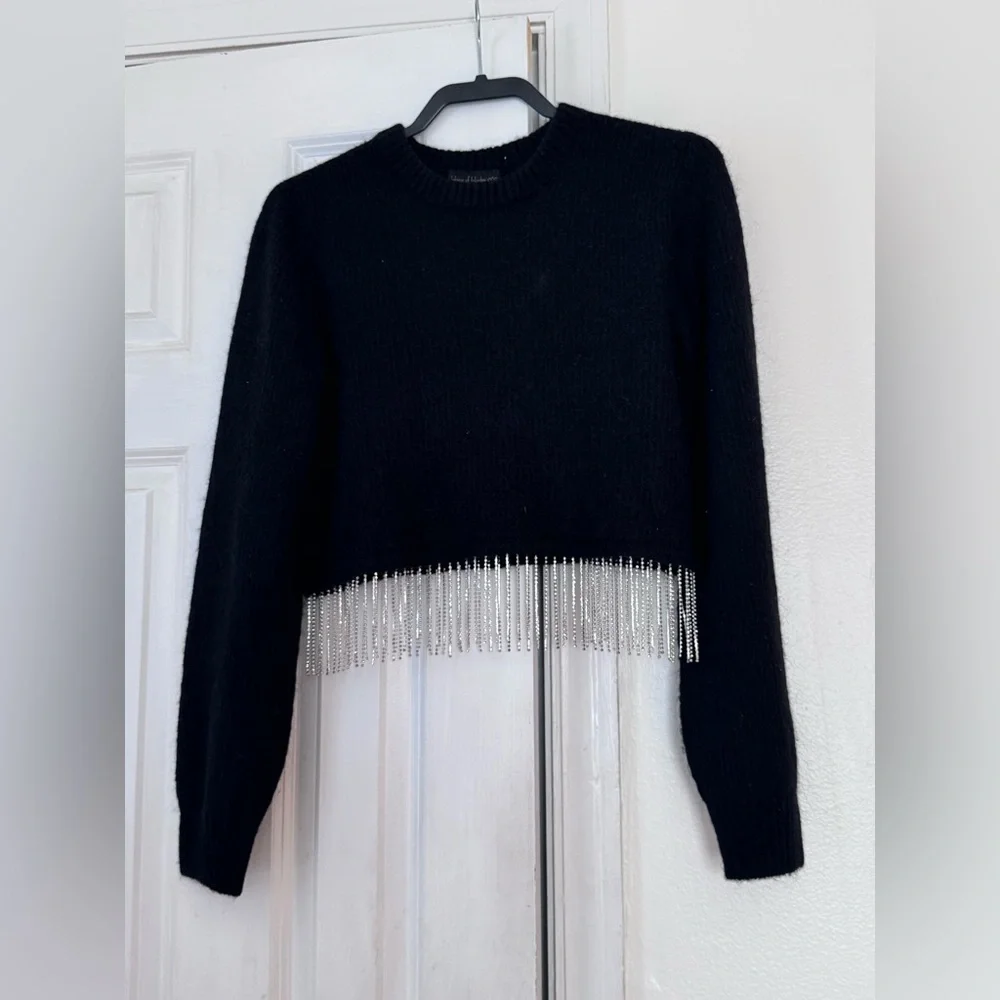 House of Harlow 1960 Mohair Blend Rhinestone Tassel Cropped Sweater Small